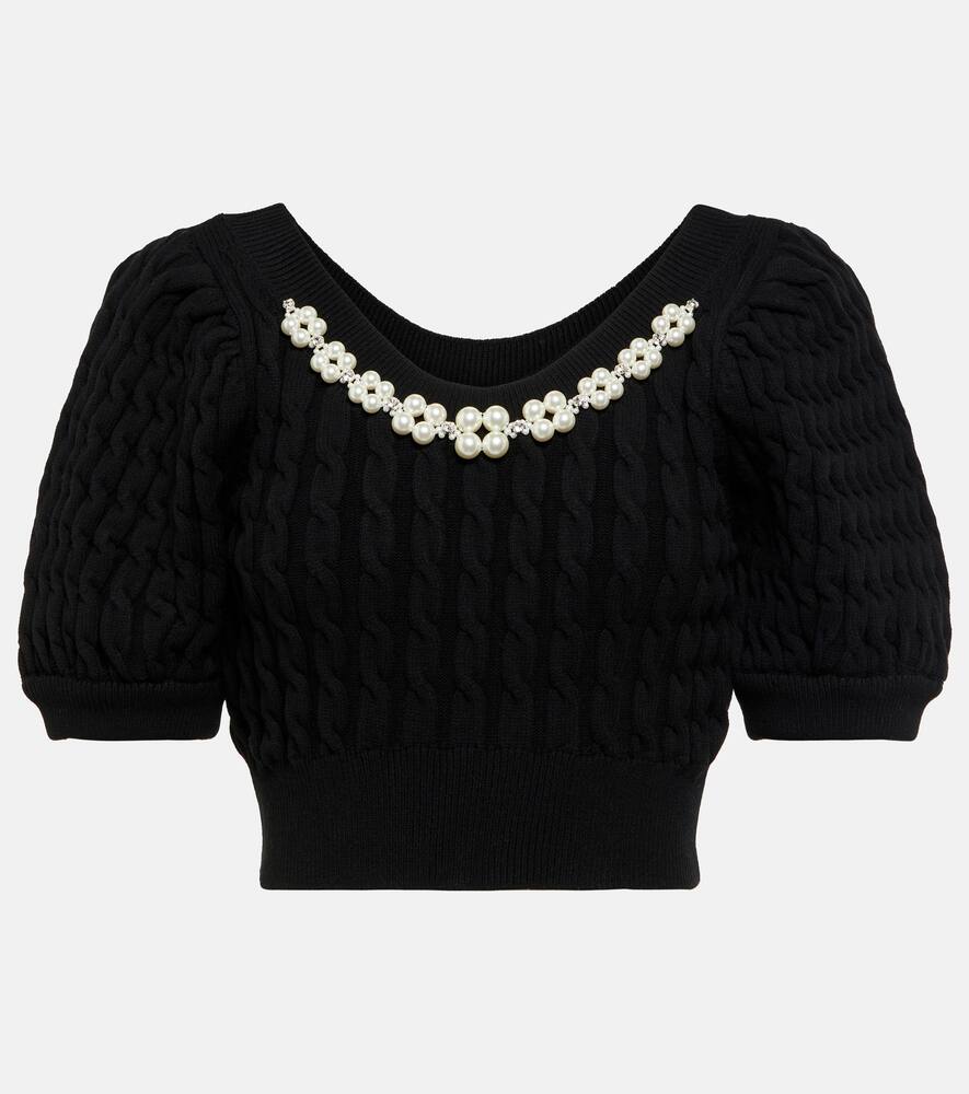 Simone Rocha Faux pearl-embellished cable-knit crop top