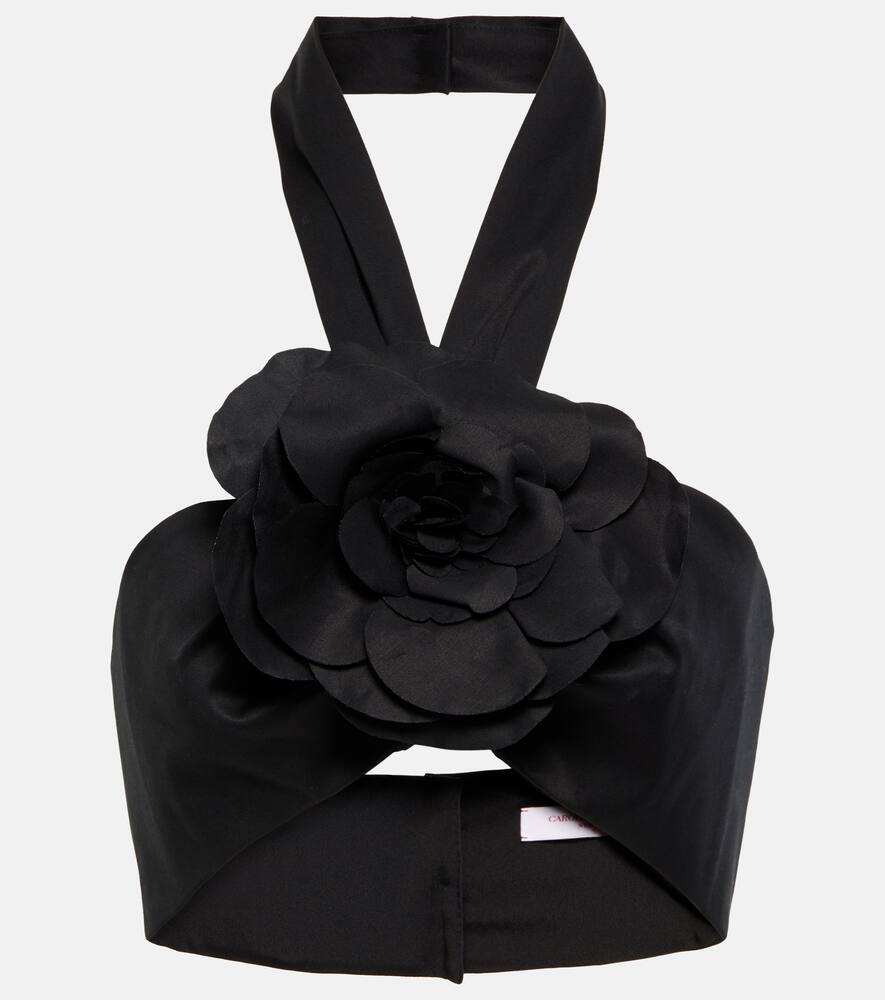 Carolina Herrera Flower Bandeau Halter Top In Black