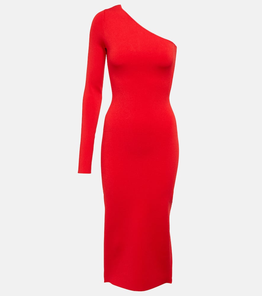 Victoria Beckham Vb One-shoulder Knit Midi Dress In Red