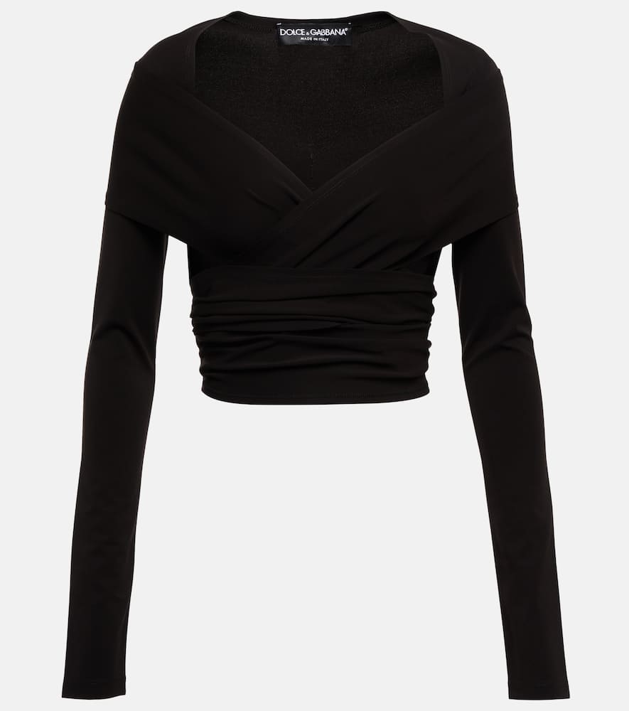 Shop Dolce & Gabbana X Kim Ruched Jersey Gloved Top In Nero