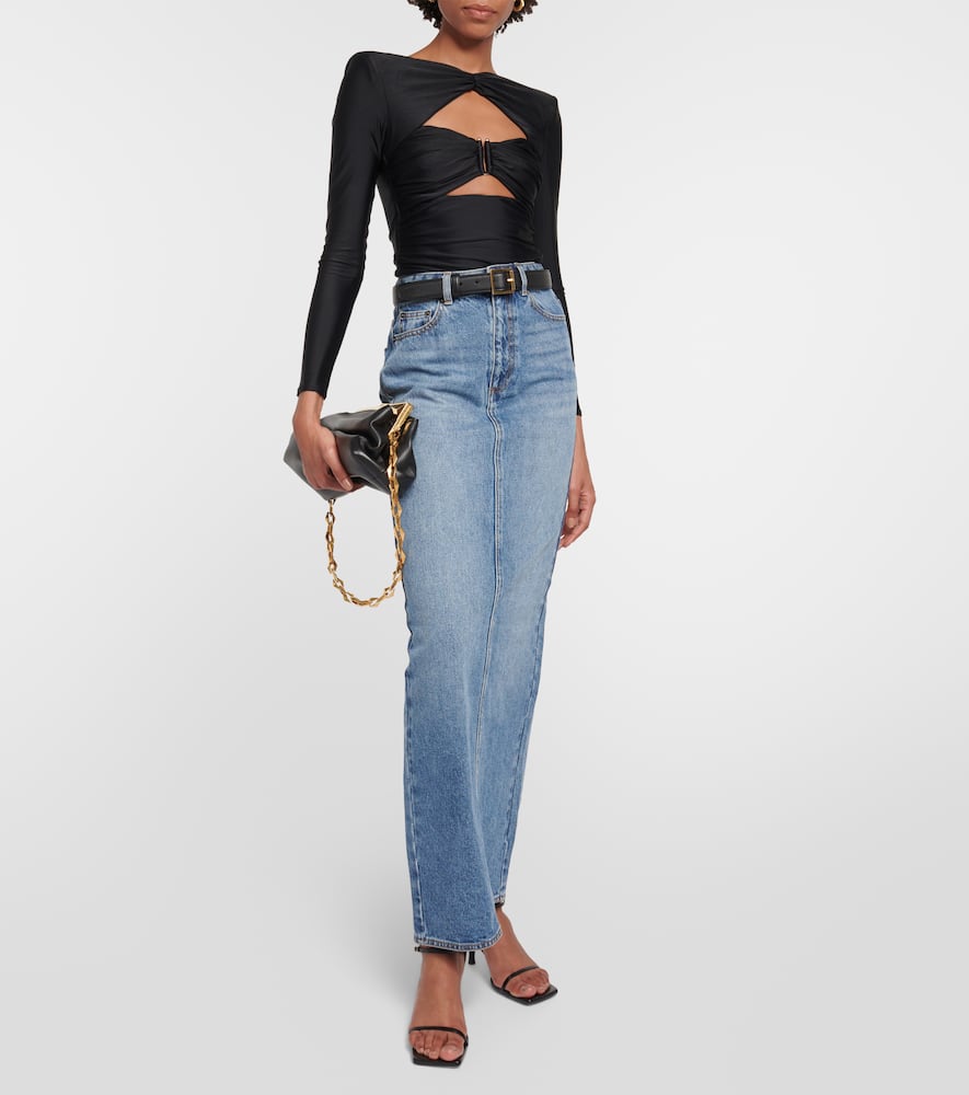 高腰牛仔加长半身裙