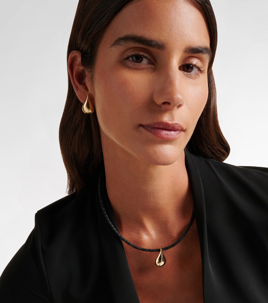 Mateo Water Droplet 14kt gold and leather necklace