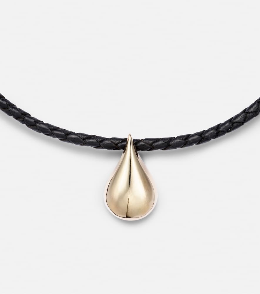 Mateo Water Droplet 14kt Gold And Leather Necklace In Gold