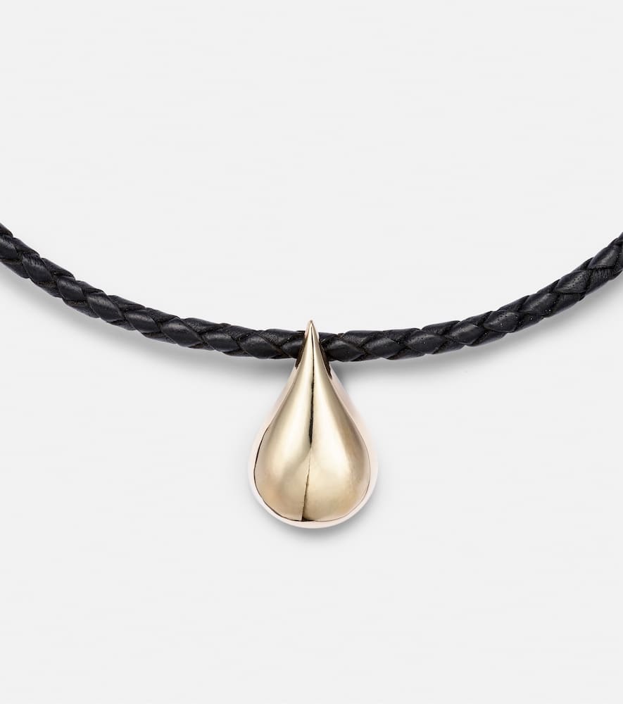 Shop Mateo Water Droplet 14kt Gold And Leather Necklace