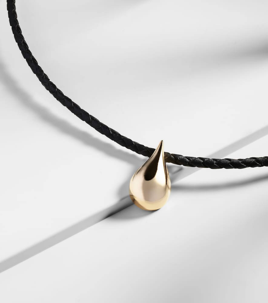 Shop Mateo Water Droplet 14kt Gold And Leather Necklace