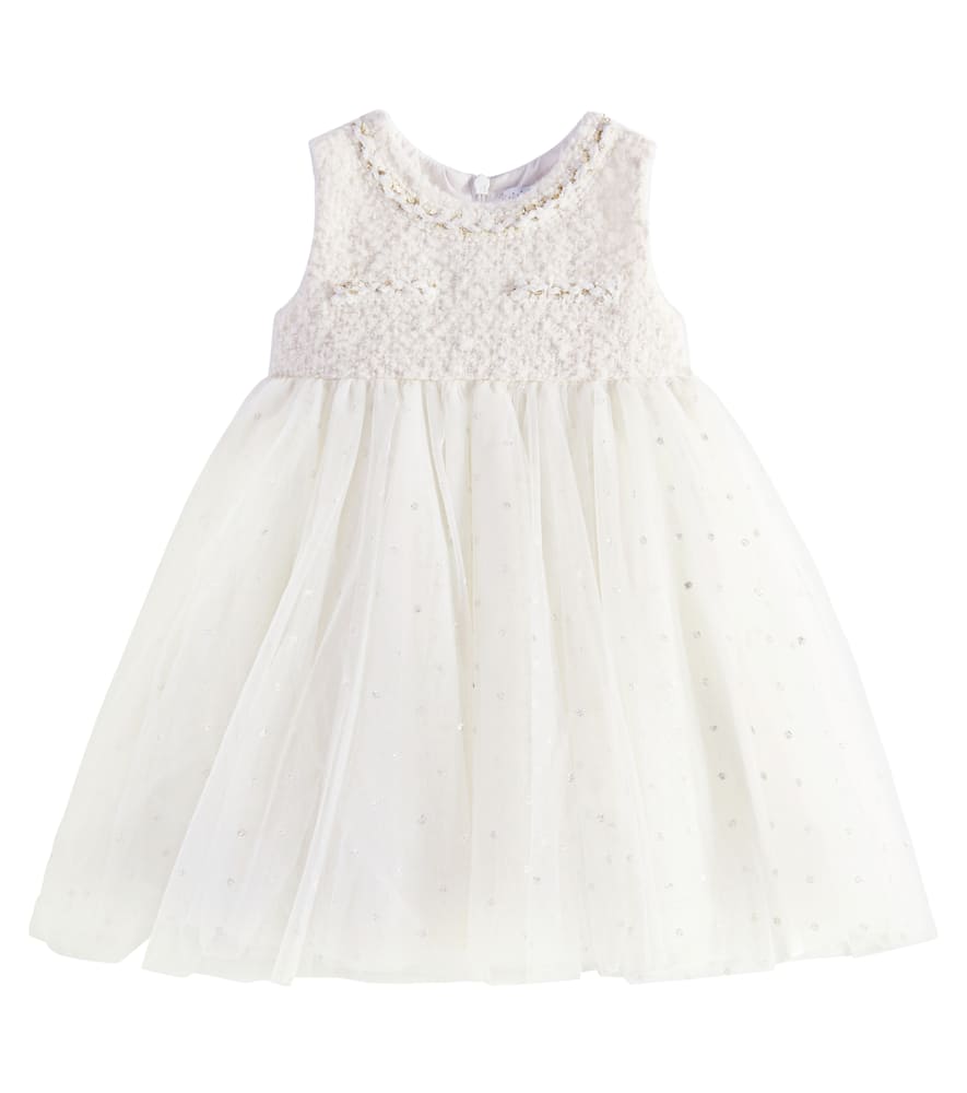 Monnalisa Baby polka-dot bouclé and tulle dress