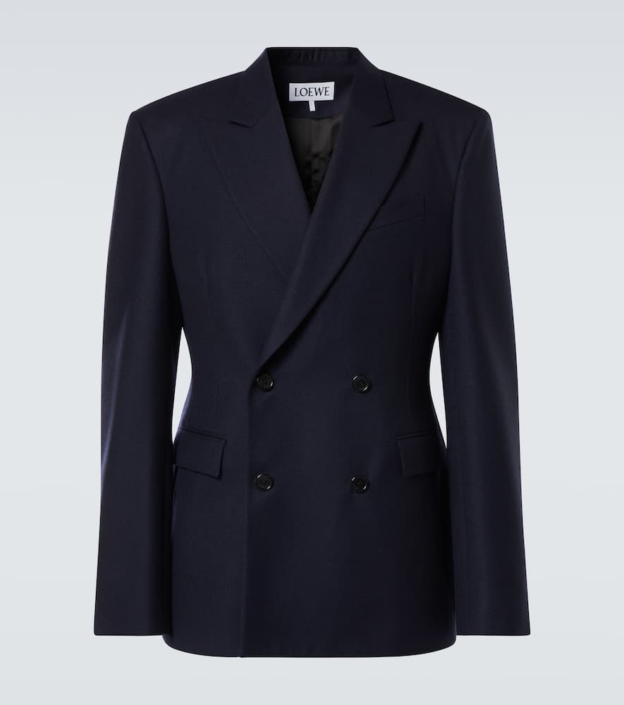 Loewe Navy Blue Double-breasted Jacket In Wool In Blue