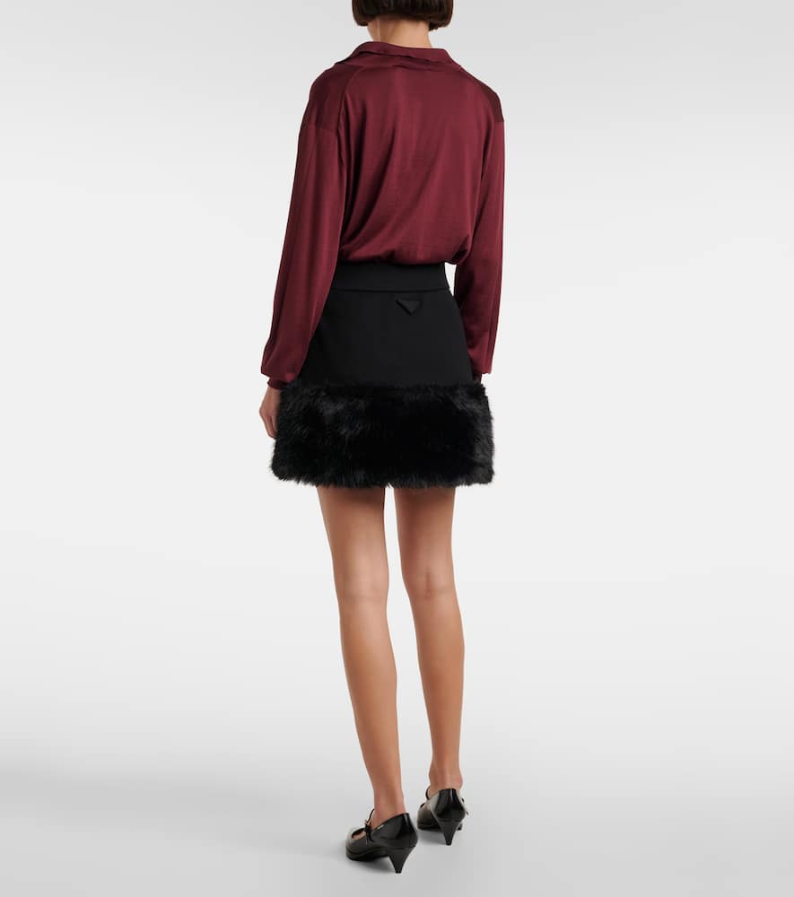 Prada High-waisted Mini Skirt With Faux Fur Trim In Black