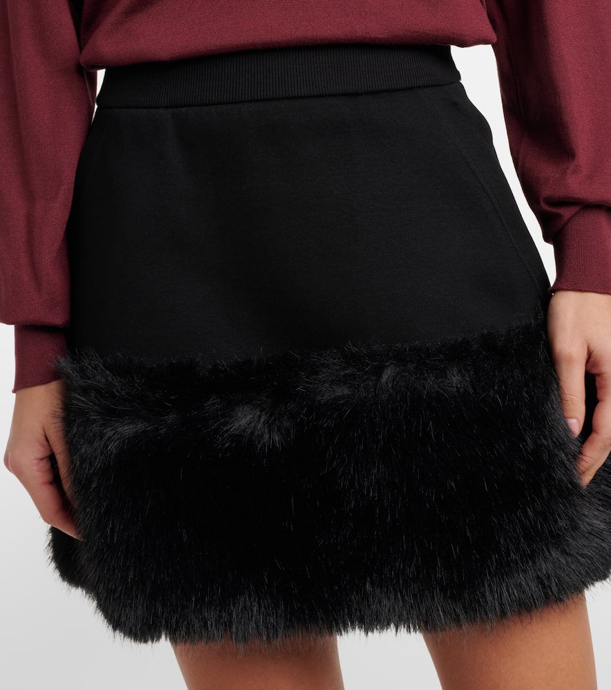 Prada High-waisted Mini Skirt With Faux Fur Trim In Black