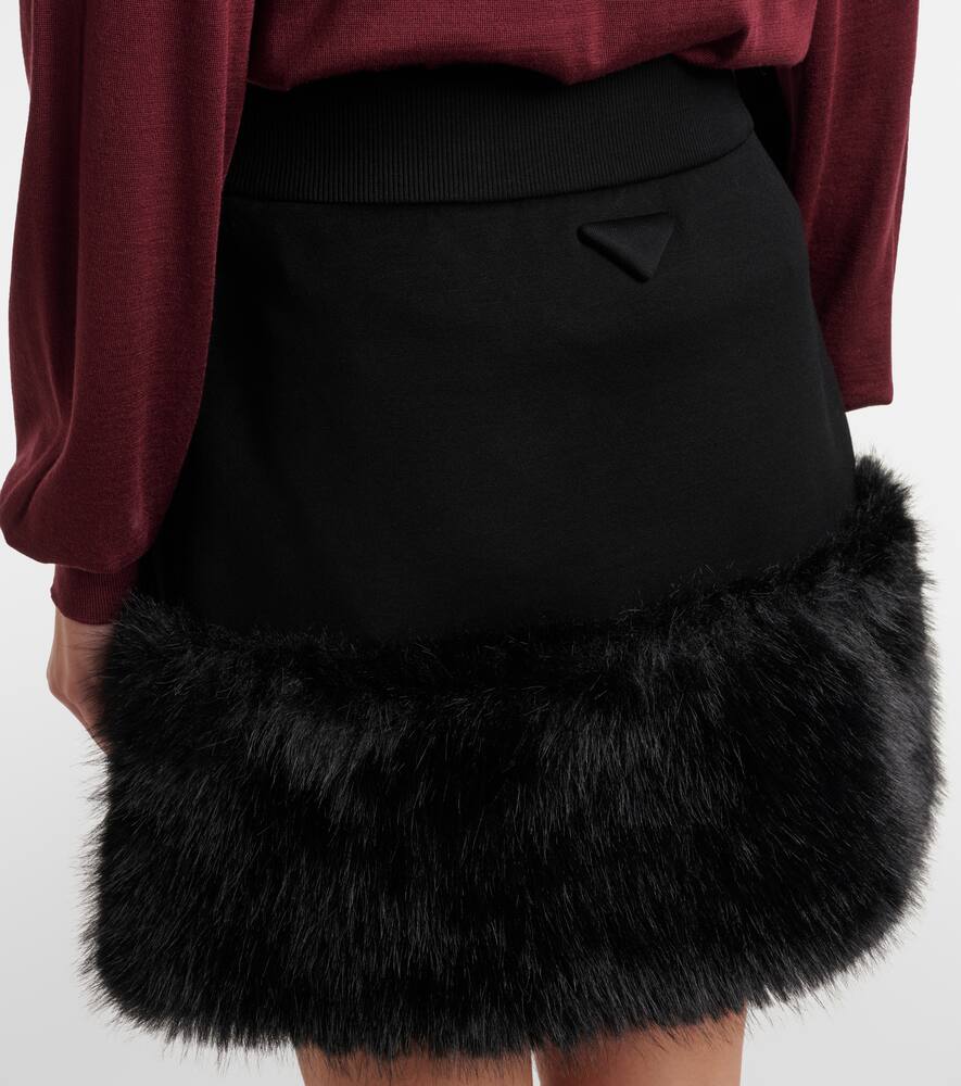 Prada High-waisted Mini Skirt With Faux Fur Trim In Black