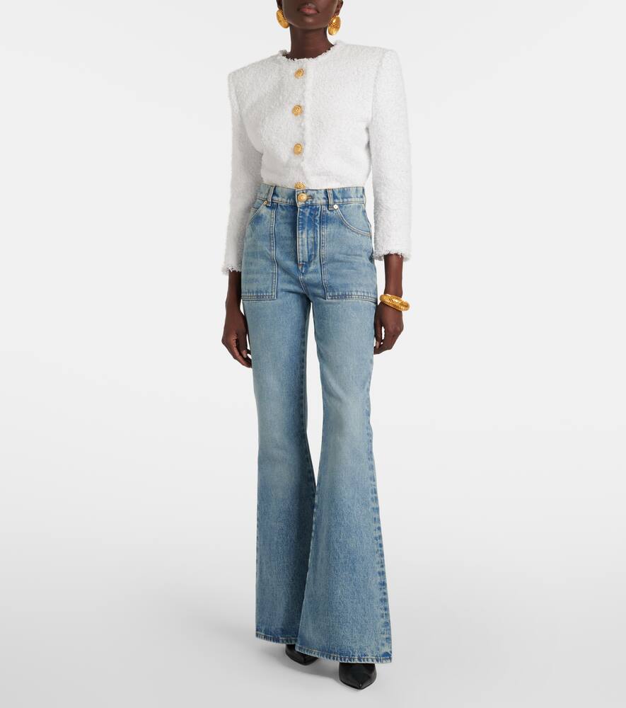 Balmain High-waisted Flared Denim Jeans In Blue