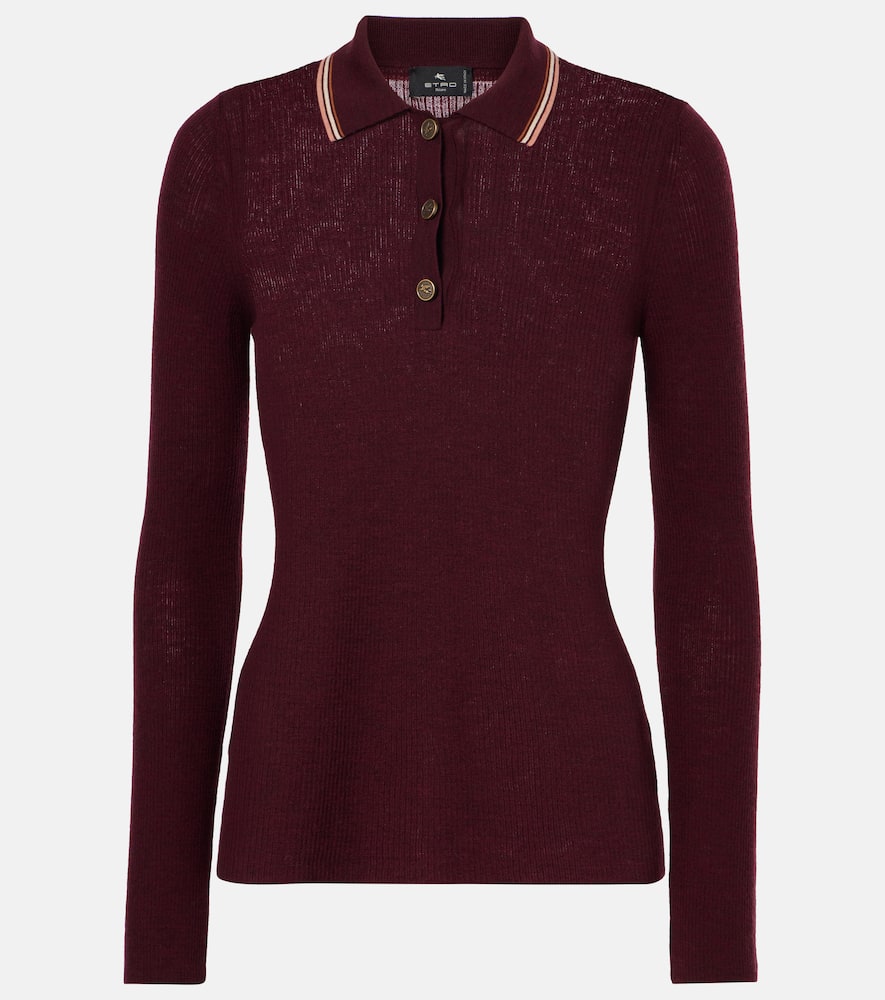 Etro Printed Wool And Cotton Polo Sweater In Burgundy