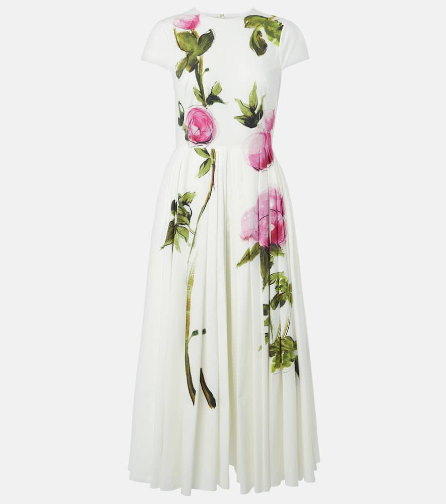 Floral cotton-blend poplin midi dress