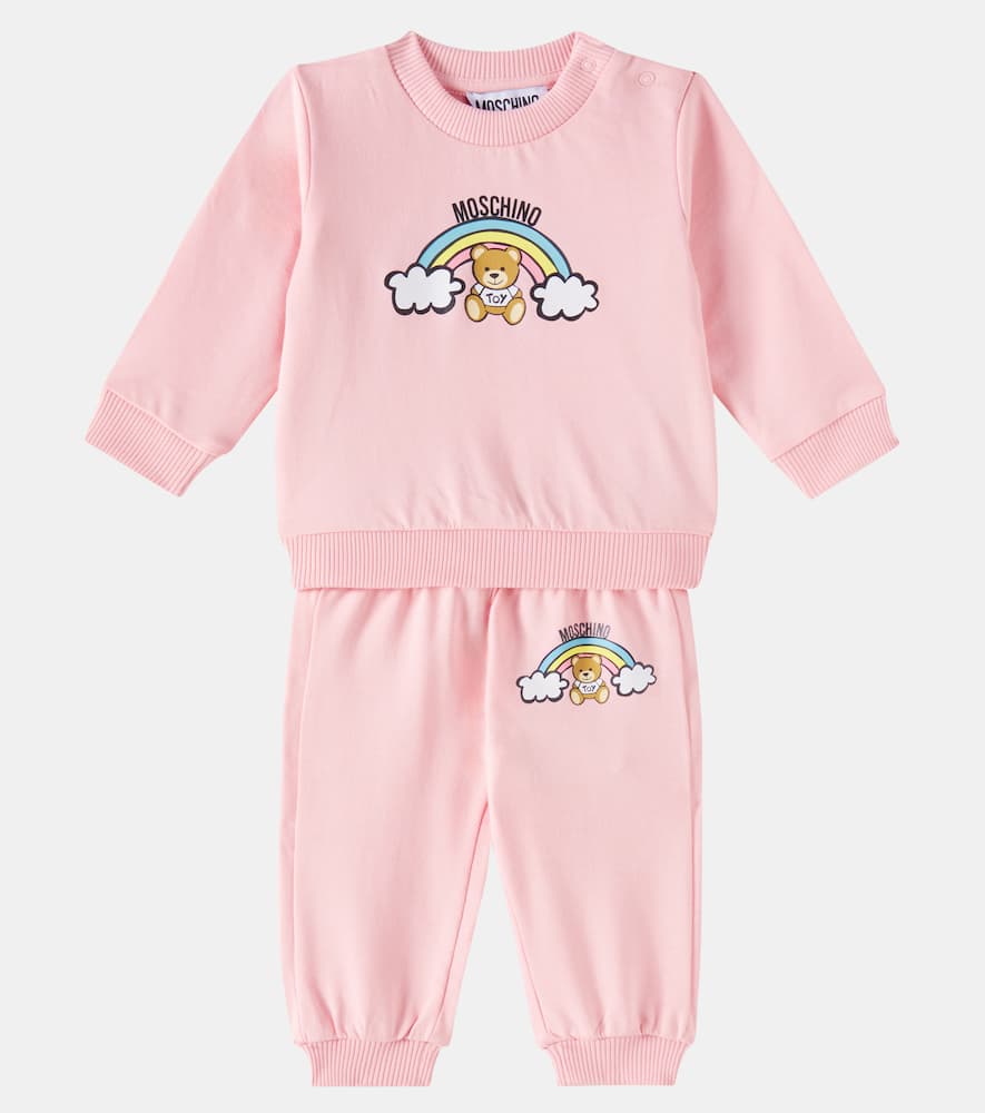 Moschino Baby Jersey Sweatshirt And Sweatpants Set In Burgundy