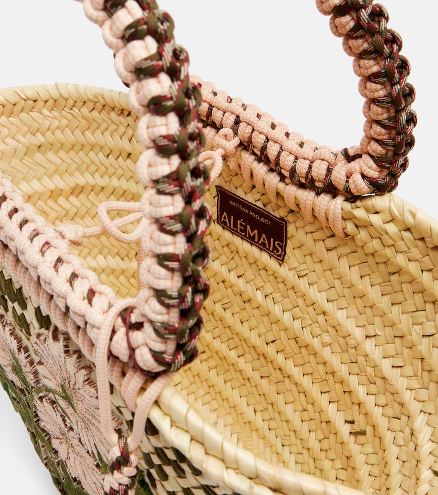 Alemais Sage Medium Embellished Raffia Tote Bag In Multi