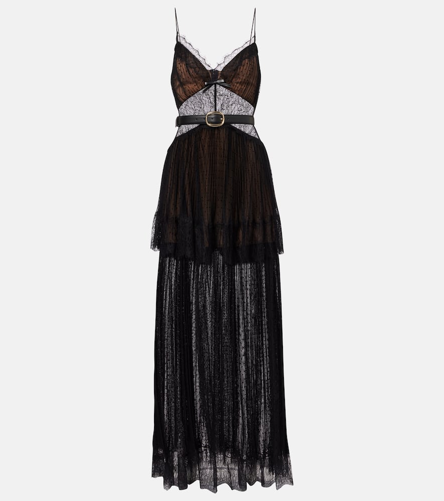 Sheer tiered lace-trimmed maxi dress
