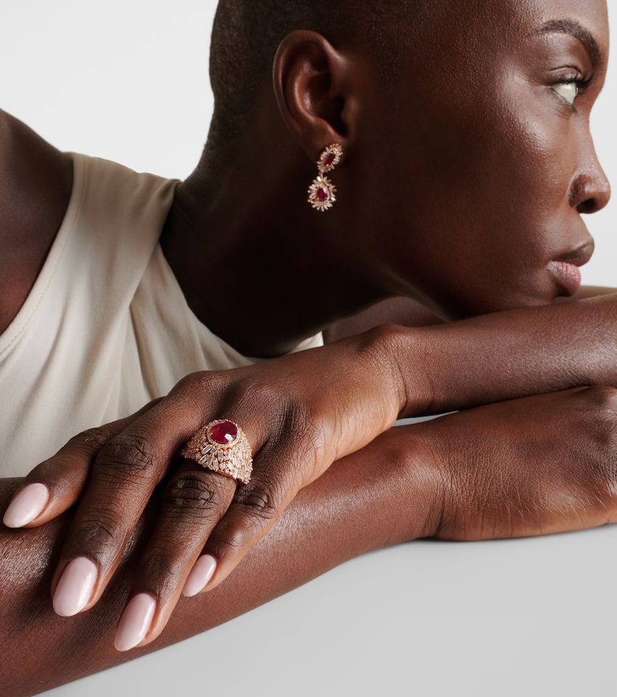 Suzanne Kalan Dome 18kt Rose Gold Ring With Ruby And Diamonds In Gold