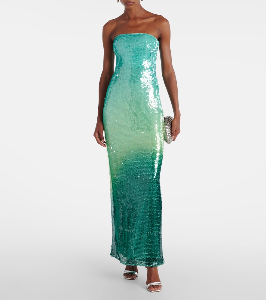Simkhai Translucent Sequined Semi-sheer Gown In Green