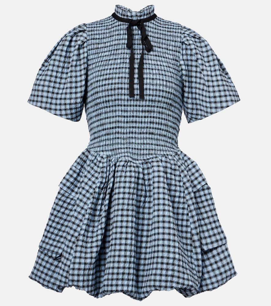 Ganni ■Seersucker Check Mini Smock Dress - Sky Blue Ganni Blue Seersucker Check Mini Smock Dress | ModeSens