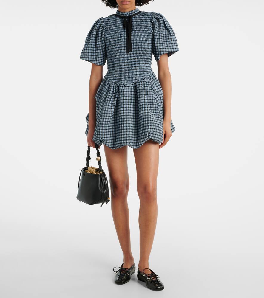 Ganni Checked Seersucker Minidress In Multi