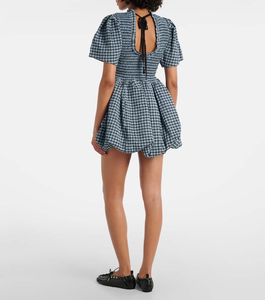 Ganni ■Seersucker Check Mini Smock Dress - Sky Blue Ganni Blue Seersucker Check Mini Smock Dress | ModeSens