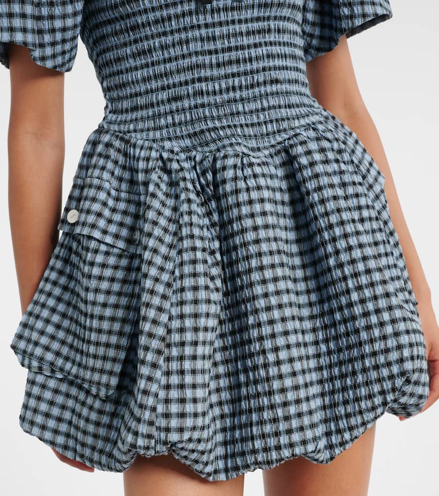 Ganni Blue Seersucker Check Mini Smock Dress | ModeSens