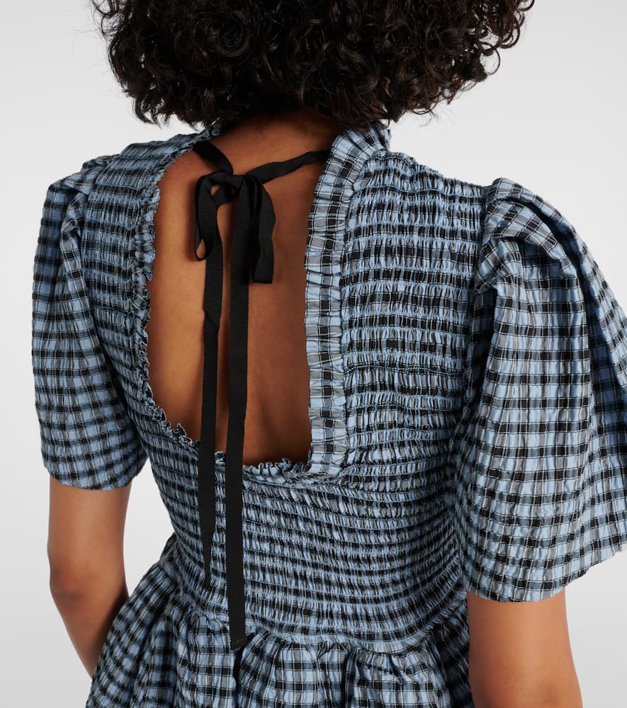 Ganni Checked Seersucker Minidress In Multi