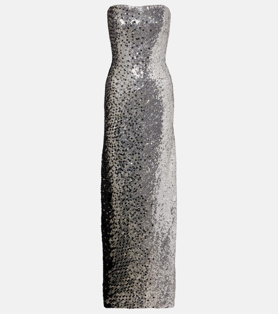 Jenny Packham Caron Sequined Strapless Gown In Metallic