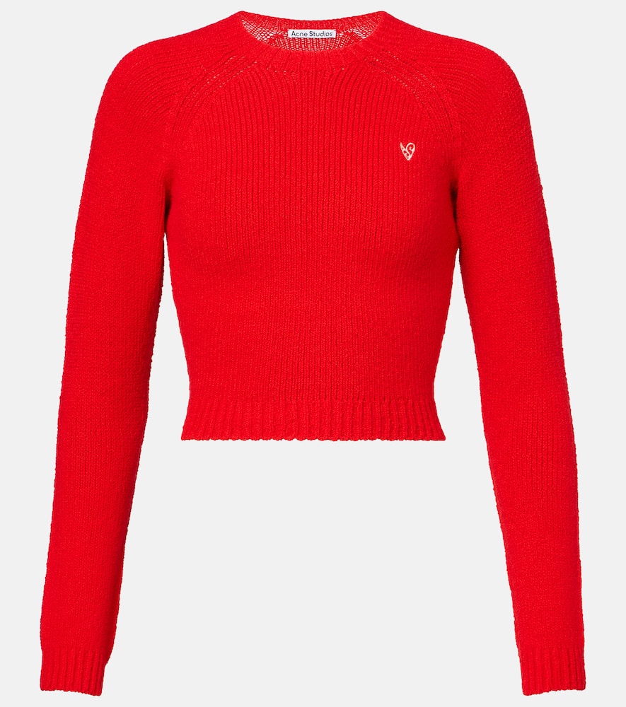 Cropped ribbed-knit cotton-blend sweater