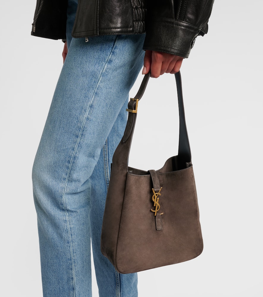 Saint Laurent Le 5 À 7 Supple Small Suede Shoulder Bag In Gray