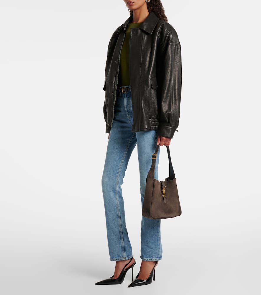 Saint Laurent Le 5 À 7 Supple Small Suede Shoulder Bag In Gray