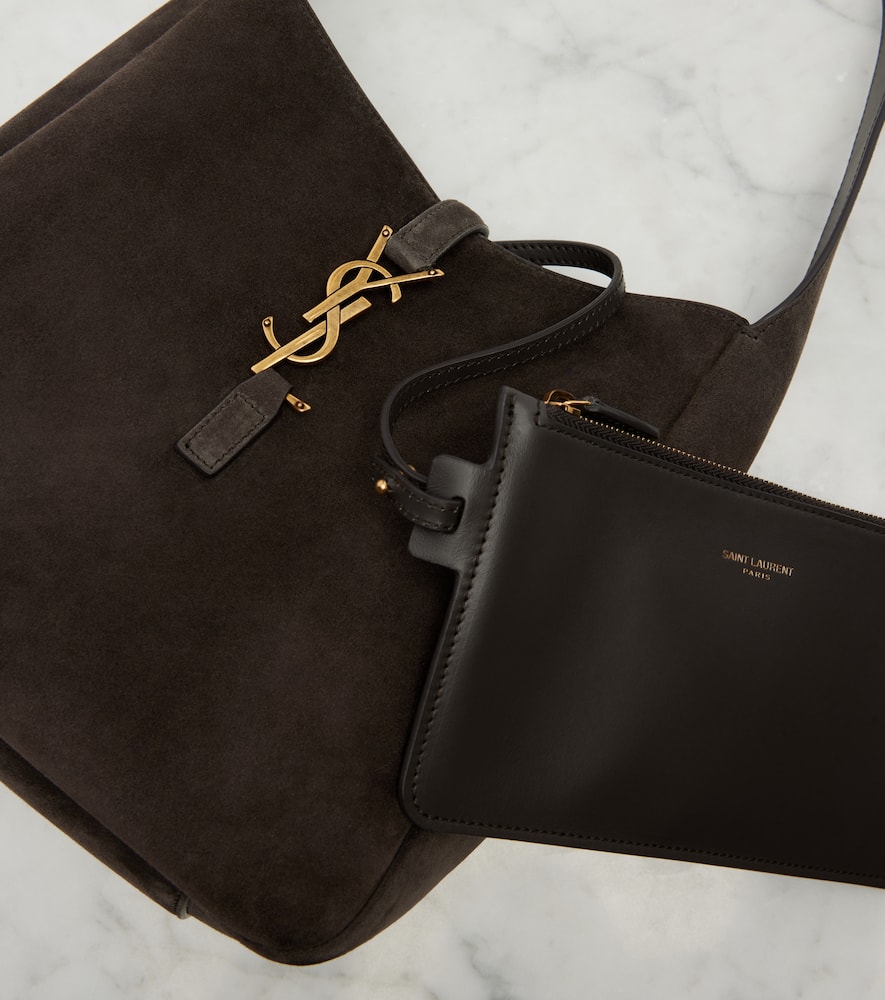 Saint Laurent Le 5 À 7 Supple Small Suede Shoulder Bag In Gray