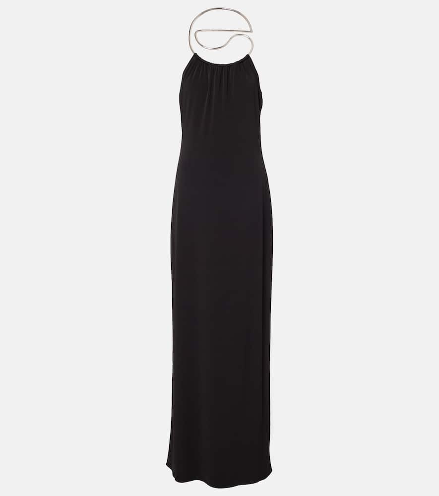 Coperni Suspended Triangle Backless Column Maxi Dress In Black
