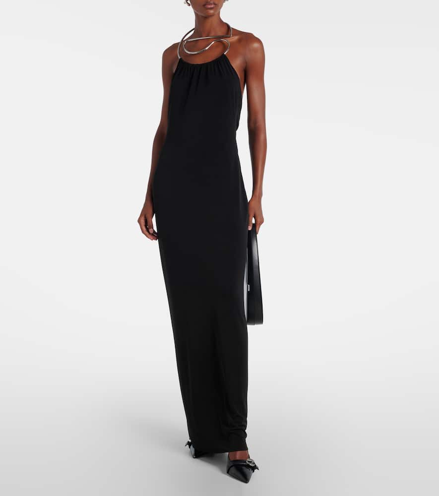 Coperni Suspended Triangle Backless Column Maxi Dress In Black