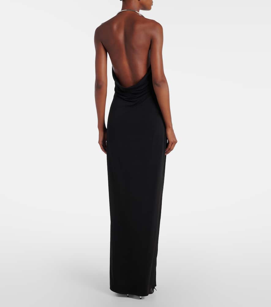 Coperni Suspended Triangle Backless Column Maxi Dress In Black