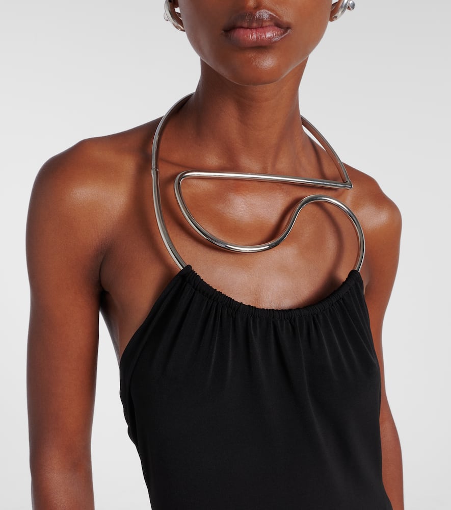 Coperni Suspended Triangle Backless Column Maxi Dress In Black