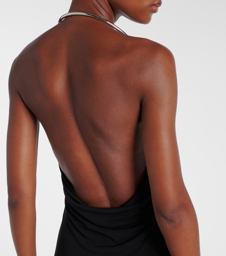 Coperni Suspended Triangle Backless Column Maxi Dress In Black