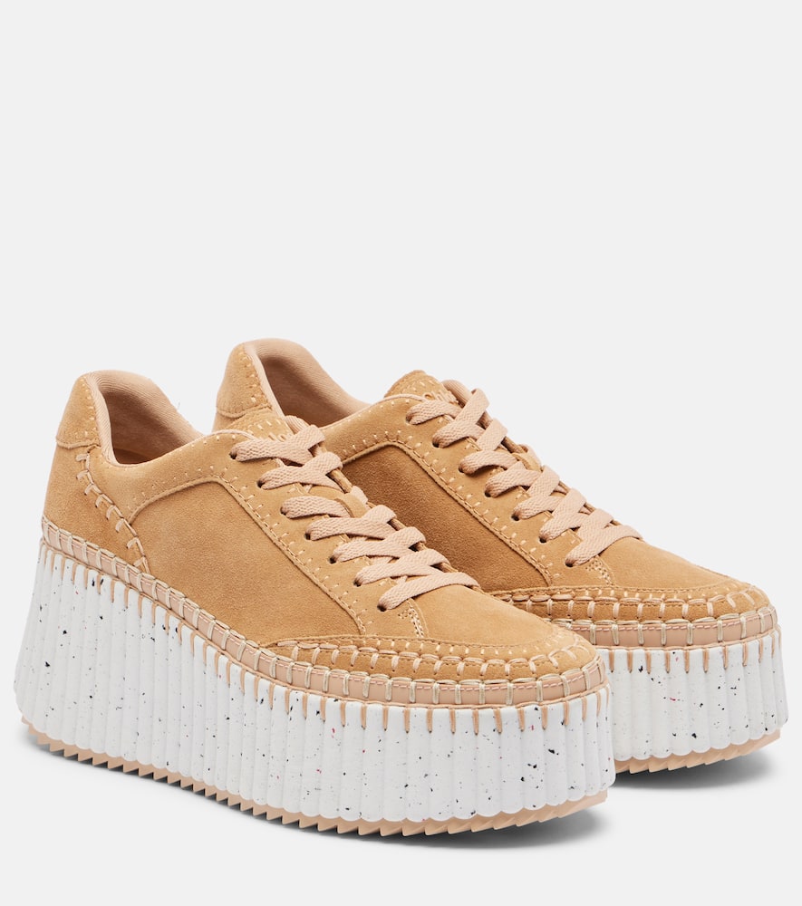 Chloé Nama Suede Platform Sneakers In Neutral