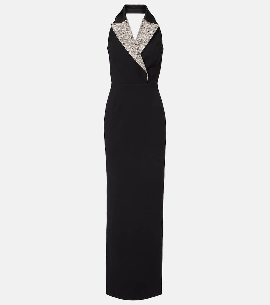 Rebecca Vallance Crystal-embellished Halterneck Maxi Dress In Black