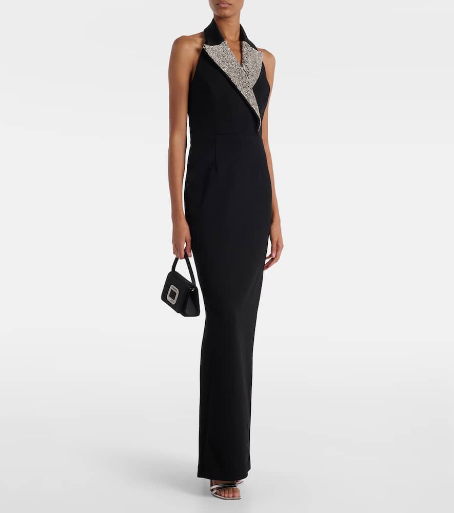 Rebecca Vallance Crystal-embellished Halterneck Maxi Dress In Black