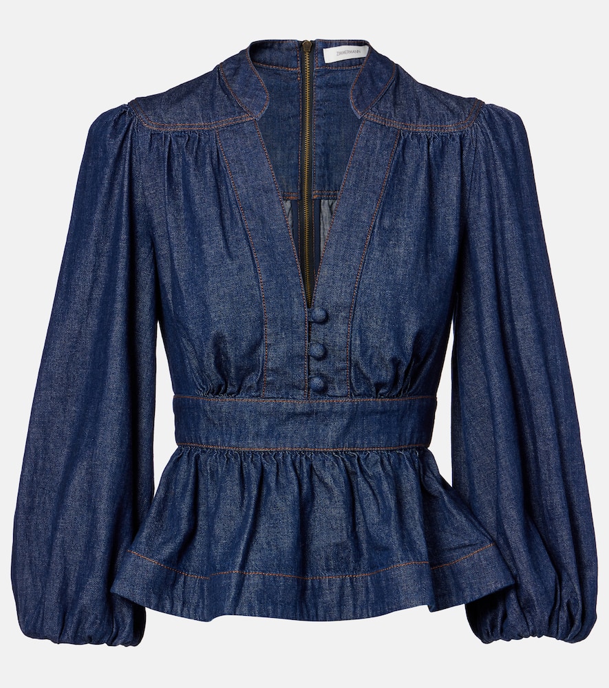 Zimmermann Awaken Denim Blouse In Blue