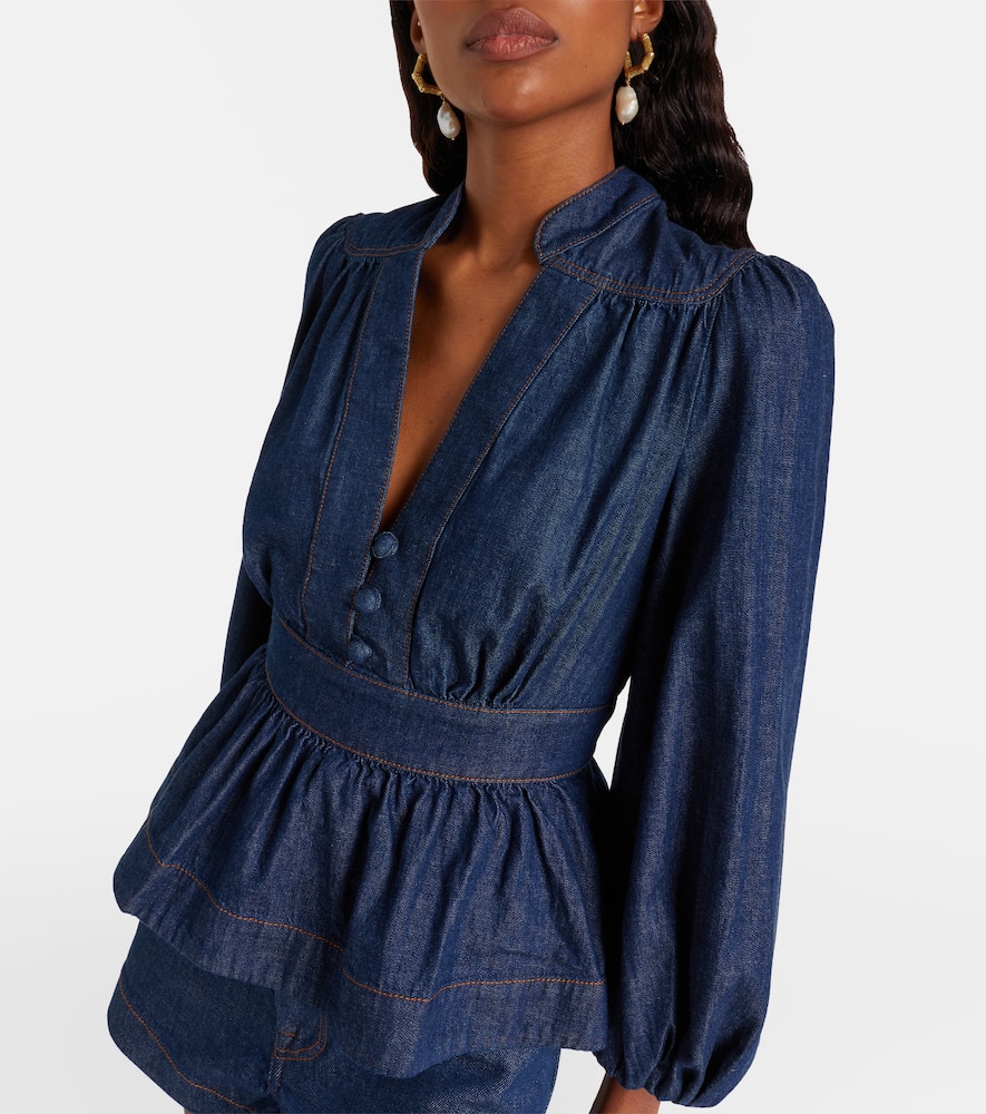 Zimmermann Awaken Denim Blouse In Blue