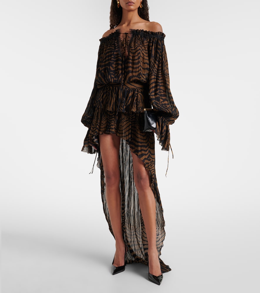 Blumarine Lace-trimmed zebra-print chiffon top