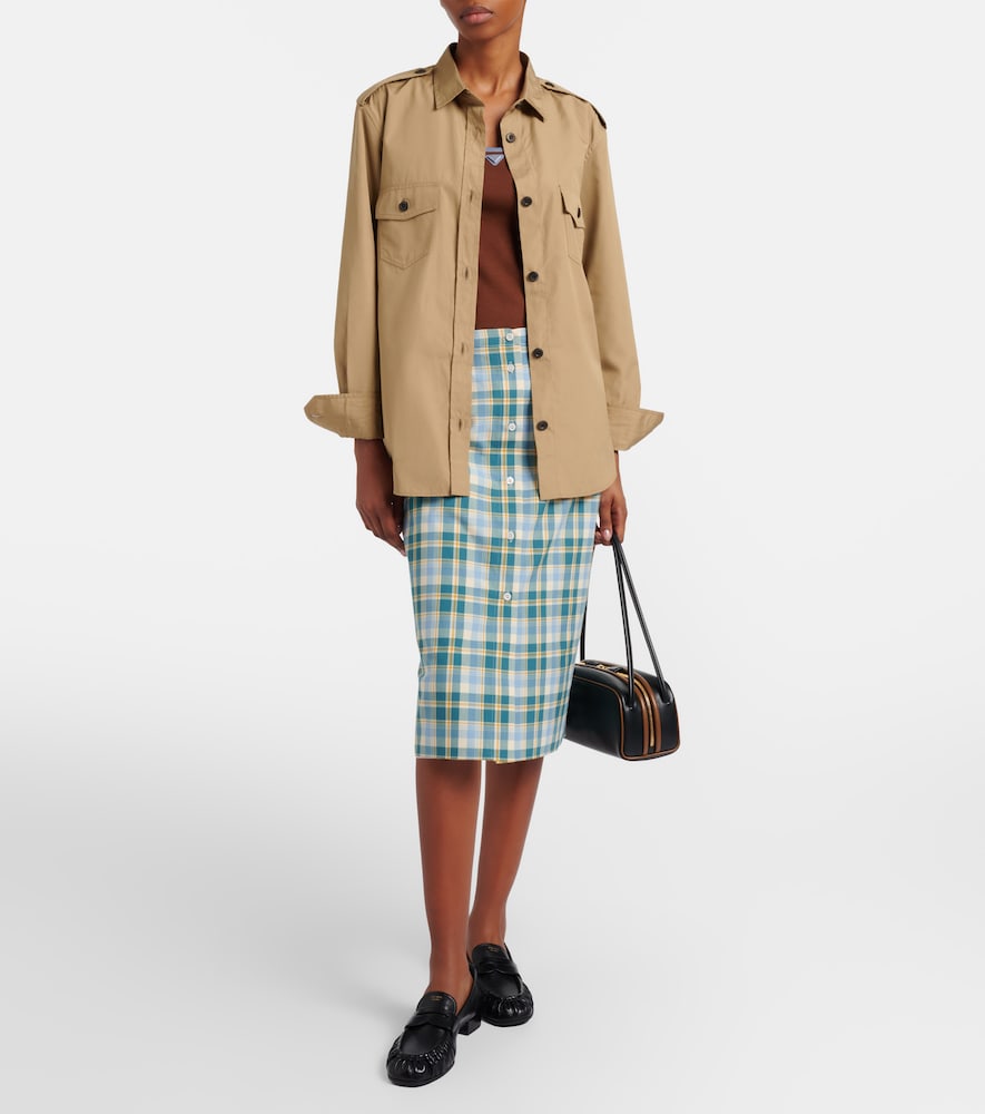 Prada Plaid cotton poplin pencil skirt