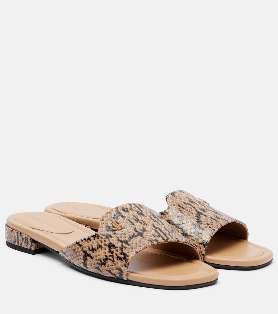 Jimmy Choo Dina Snake-effect Leather Slides In Brown