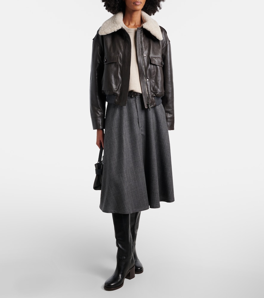  Brunello Cucinelli Brunello Cucinelli Shearling-trimmed Leather Bomber Jacket 