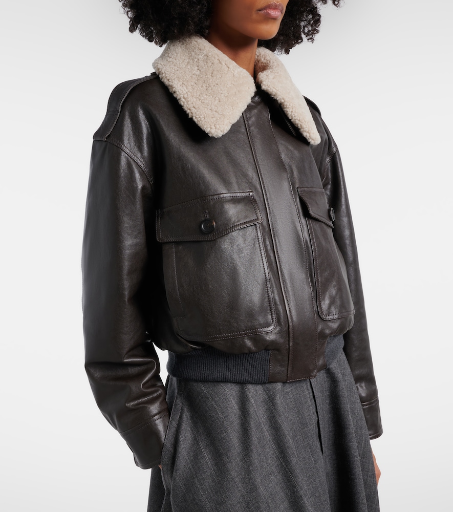 Shearling-Trimmed Leather Bomber Jacket