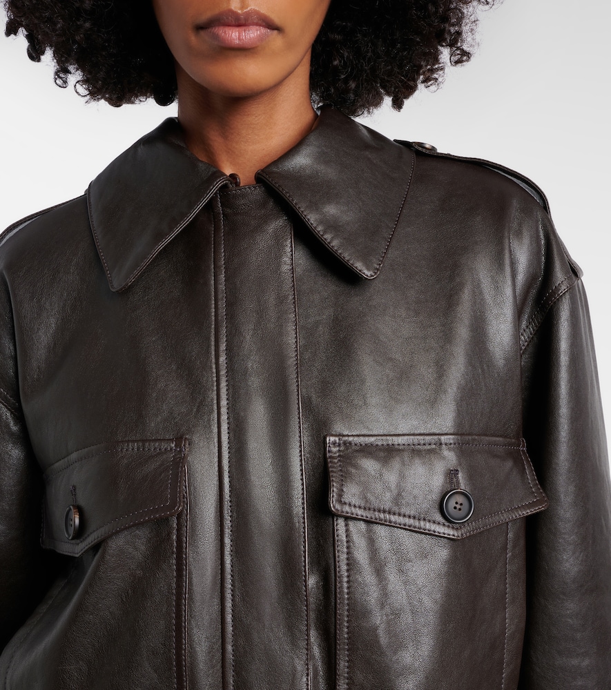 Shearling-Trimmed Leather Bomber Jacket