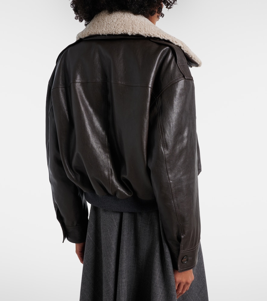 Shearling-Trimmed Leather Bomber Jacket
