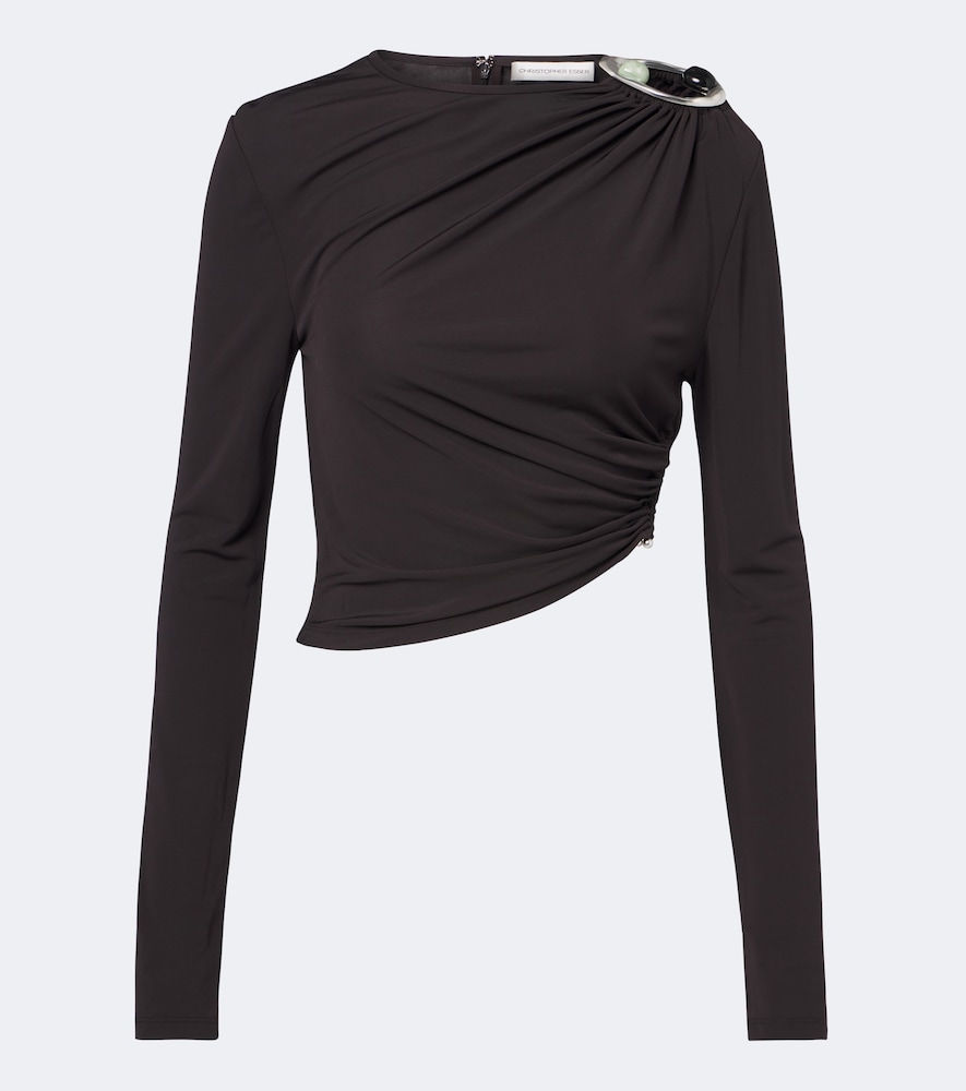 Top cropped Orica in jersey con cristalli